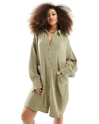 ASOS - Double Cloth Oversized Shirt Dress With Dropped Pockets - Lyst