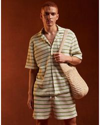 ASOS - Chemise d'ensemble décontractée coupe carrée avec col à revers et rayures géométriques texturées - et écru - Lyst