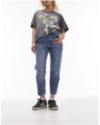 Topshop Unique - Jean droit raccourci à taille mi-haute et ourlets bruts - moyen - Lyst