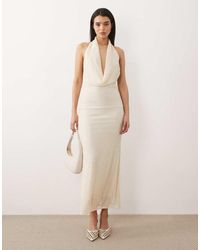 Bardot - Nola Sequin Low Plunge Cowl Neck Open Back Midi Dress - Lyst