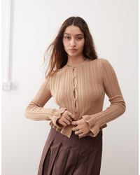 Miss Selfridge - Gebreid Vest Met Ruches Aan De Zoom En Mouwen - Lyst