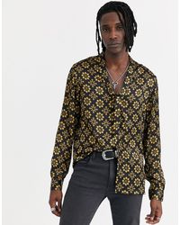 ASOS Regular Fit Geo Shirt With Pussy Bow Tie - Black
