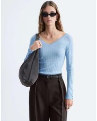 & Other Stories - 100% Wool V Neck Long Sleeve Rib Top With Button Up Cuffs - Lyst