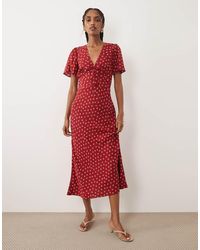 Nobody's Child - Faith V Neck Flutter Sleeve Midi Dress - Lyst