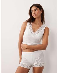 ASOS - Semi Sheer Ribbed Pyjama Shorts With Lace Trim - Lyst