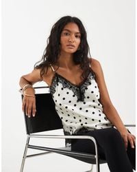 ONLY - Asymmetric Satin Top With Lace Hem - Lyst