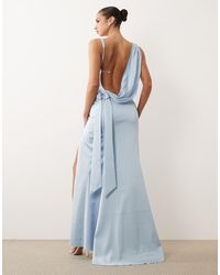 Oh Polly - Satin Cowl Drape Open Back Detail Thigh Split Maxi Dress - Lyst