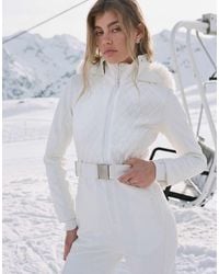 ASOS 4505 Ski & Snow - 4505 Ski Soft Shell Belted Ski Suit With Quilting Detail And Faux Fur Hood - Lyst