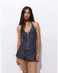 Pull&Bear - Denim Haltertop Met Rits - Lyst