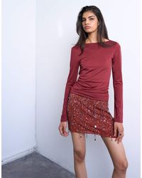 TOPSHOP - Top Van Gladde Stof Met Lage Achterkant En Lange Mouwen - Lyst