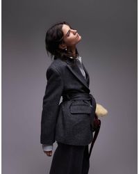 TOPSHOP - Double Breasted Belted Twill Blazer Coat - Lyst