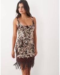 ASOS - Textured Sequin Mini Dress With Beaded Fringed Hem - Lyst