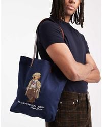 Polo Ralph Lauren - Bolso Tote Mediano Con Polo Bear Clásico De Lona Y Cuero De - Lyst