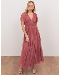 ANAYA - Ribbon Detail V Neck Short Sleeve Midi Dress - Lyst