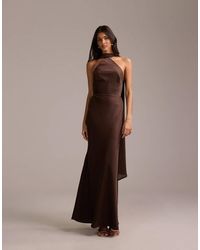 ASOS - Bridesmaids Halter Neck Satin Maxi Dress With Scarf Detail - Lyst