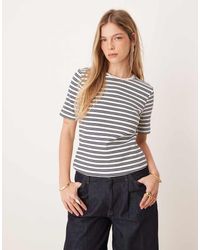 Vila - T-Shirt A Maniche Corte A Costine E Bianca A Righe - Lyst
