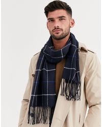 . Burton Menswear London Men/'s Navy Check Scarf Blue 100 Size:One Size One