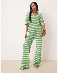 ASOS - Gebreide Gestreepte Broek Met Wijde Pijpen En Stiksels, Deel Van Co-Ord Set - Lyst