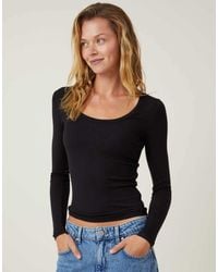Cotton On - Cotton On Rib Scoop Neck Long Sleeve Top - Lyst