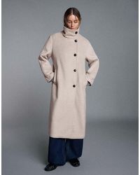 Bershka - Long Funnel Neck Coat With Belt - Lyst