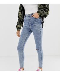 Bershka Jean taille très haute - Délavage acide - Bleu