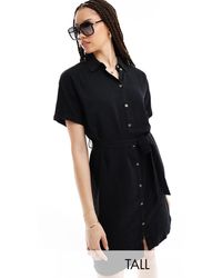 Pieces - Tie Waist Linen Mini Shirt Dress - Lyst
