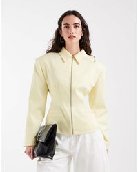 ASOS - Linen Look Cinch Waist Zip Through Jacket In - Lyst