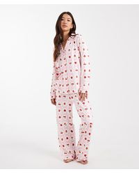 Threadbare - Set Pigiama Morbidissimo Bianco E Rosso Con Stampa Di Fragole E Chiusura Con Bottoni - Lyst