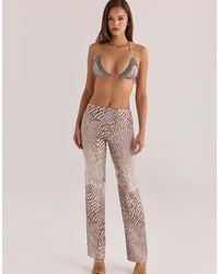 House Of Cb - Maren Animal Print Satin Straight Leg Trousers - Lyst
