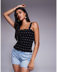 River Island - Polka Dot Shirred Top - Lyst