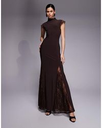 ASOS - High Neck Cap Sleeve Maxi Dress With Lace Insert Detailing - Lyst