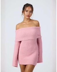 Aria Cove - Knitted Bardot Mini Jumper Dress - Lyst