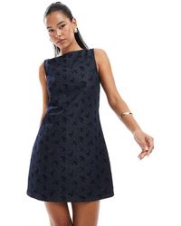 ASOS - Denim Shift Dress With Ditsy Floral Flock - Lyst