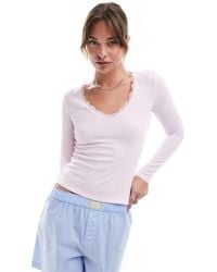 Cotton On - Cotton On Lace Trim Long Sleeve Waffle Sleep Top - Lyst