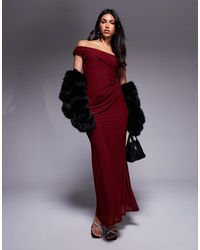 ASOS - Robe asymétrique longue en tulle avec détail torsadé et jupe relevée - bordeaux - Lyst