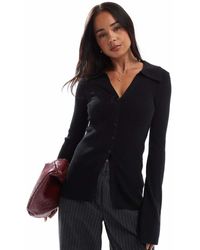 ASOS - Rib V Neck Collared Cardigan - Lyst