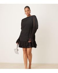 ASOS - Asos Design Curve Slash Neck Dropped Waist Mini Dress With Shirred Sleeves - Lyst