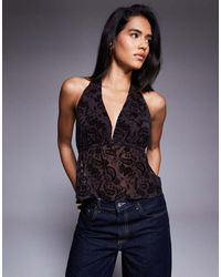 ASOS - Sheer Flock Floral Mesh Backless Halter Top - Lyst
