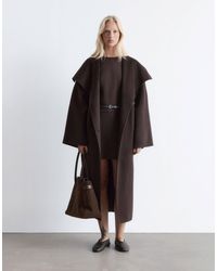 & Other Stories - Manteau long en laine avec ceinture et col cheminée - marron - Lyst