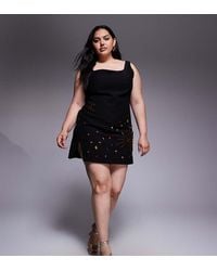 Renee Studio - Velvet Square Neck Celestial Sequin & Gem Mini Dress - Lyst
