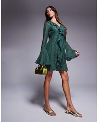 ASOS - Crochet Lace Long Sleeve Frill Mini Dress With High Low Hem - Lyst