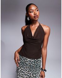 Kaiia - Exclusive Double Layered Slinky Cowl Neck Tie Back Top - Lyst