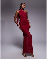 Fashionkilla - Exclusive Mesh Overlay Neck Tie Detail Sheer Hem Maxi Dress - Lyst