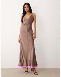 ASOS - V-neck Satin Double Layer Maxi Dress - Lyst