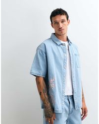 Liquor N Poker - Denim Japanese Blossom Print Shirt Co-Ord - Lyst