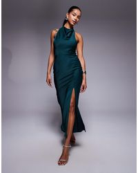 ASOS - Satin High Neck Midi Dress With Cross Strap Detail - Lyst