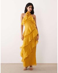 Pretty Lavish - Corsage Halter Neck Asymmetric Tiered Ruffle Maxi Dress - Lyst