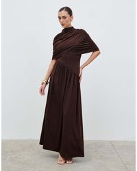 Pretty Lavish - Olivia Jersey Dropped Shoulder Tie Drape Detail Mini Dress - Lyst