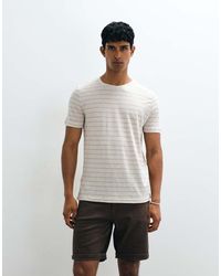 Mango - Gestreept T-Shirt Van Linnenmix - Lyst