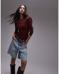 TOPSHOP - Premium Basic Sheer Crew Neck Long Sleeve With Contrast Trim - Lyst